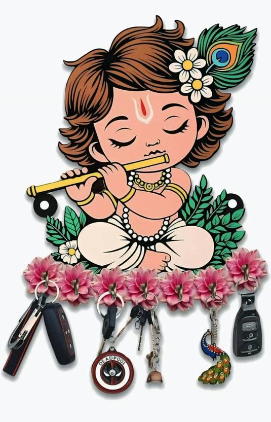 BHEBHA LittleKrishna-Hook Wood Key Holder