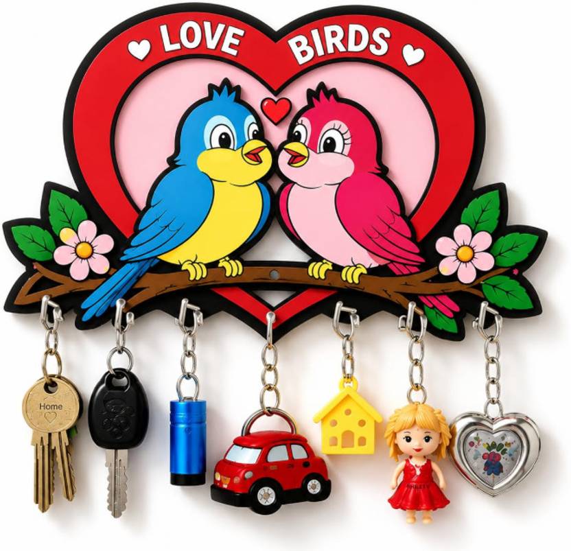 Bholaparvati love sparrowFamily Wall Decor Styish Keychain Holder Wood Key Holder