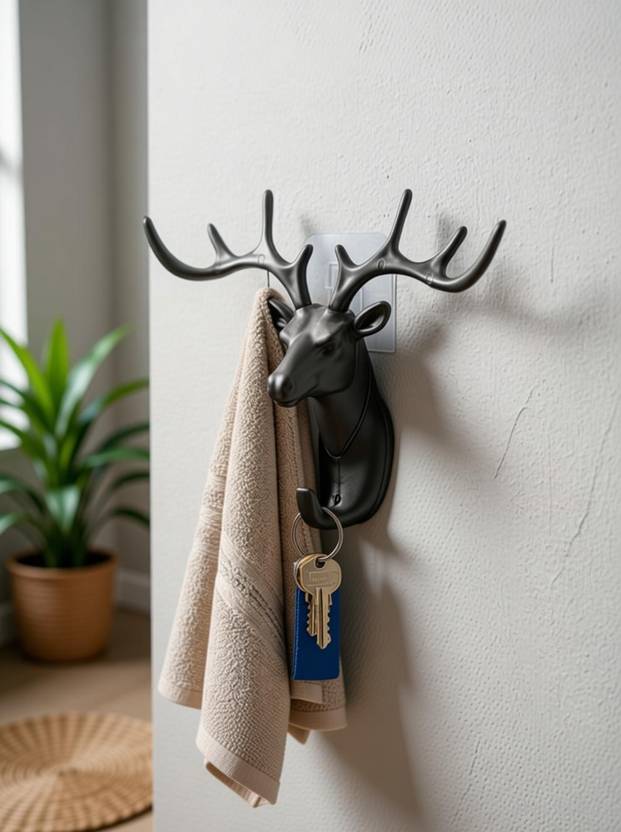 DeerHook Vintage Deer Head Antlers for Hanging Clothes Wall Hanging Hook Plastic Key Holder