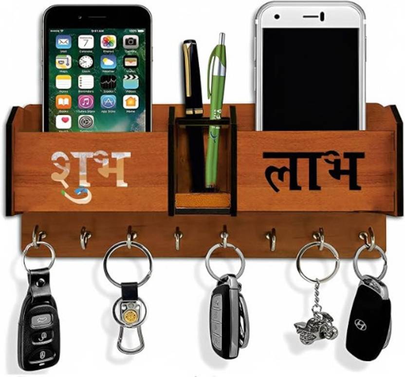 Bholaparvati subh labh Family Wall Decor Styish Keychain Holder Wood Key Holder