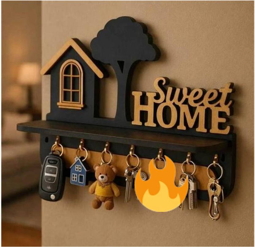 Keystandwooden Decorative Home Key Holder Rack with Multiple Hanging Hooks Wood Key Holder