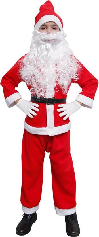 ITSMYCOSTUME Santa Claus Costume Dress Kids Christmas Costume-4 to 5 Years Complete Set of 6-Jacket,Pant,Hat,Pouch,Beard,Belt-Red & White Fancy dress Costume -NO GLOVES Kids Costume Wear