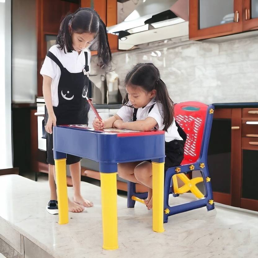 RISEM INTERNATIONAL Red Clor Study table With Chair Set Plastic Study