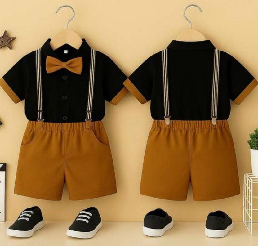 Foursix Boys Casual Shirt Shorts, Belt, Bow Tie