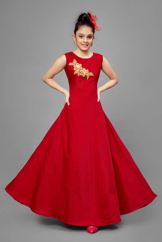 [Size 2 – 3 Years] Fashion Dream Girls Maxi/Full Length Party Dress  (Red, Sleeveless)