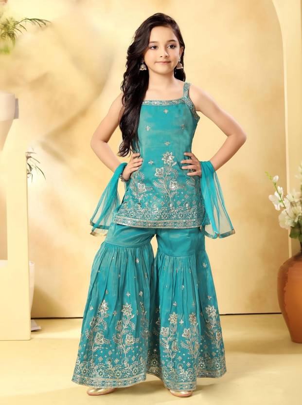 UFB Girls Festive & Party Kurta and Sharara Set