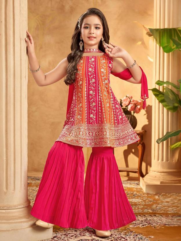 UFB Girls Festive & Party Kurta and Sharara Set