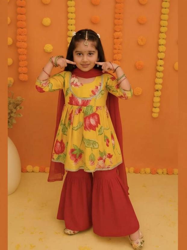 BITIYALAADO Girls Festive & Party Kurta and Sharara Set