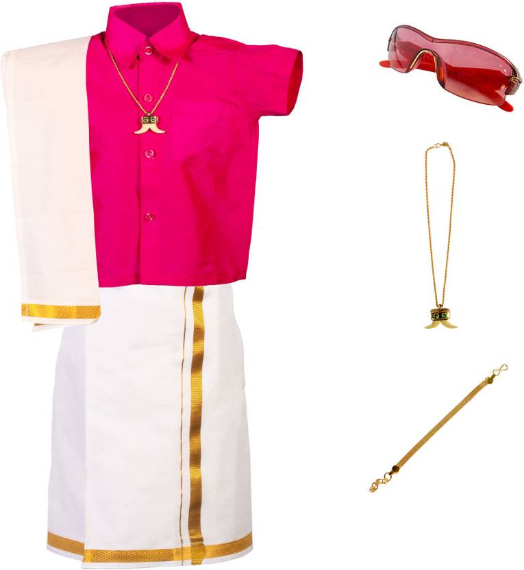 Amirtha Fashion Boys Festive & Party Dhoti, Shawl and Shirt Set