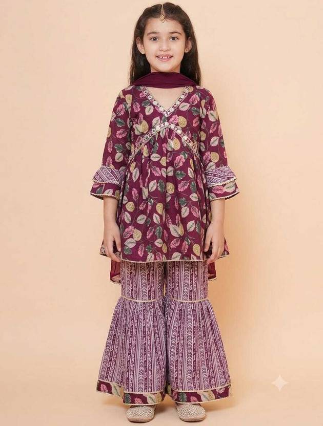 BitiyaLaddo Girls Festive & Party Kurta and Sharara Set
