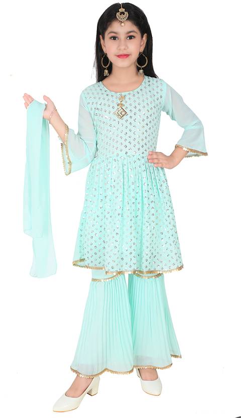 [Size 8 – 9 Years] Crazeis Girls Festive & Party, Wedding Kurta, Pyjama & Dupatta Set  (Blue Pack of 1)