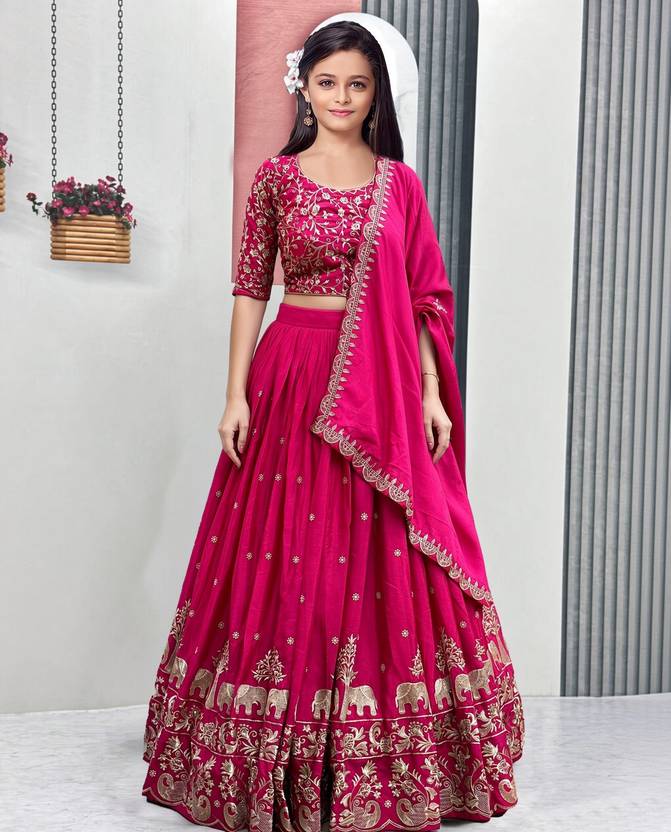 Closin Girls Lehenga Choli Ethnic Wear Embroidered Lehenga, Choli and Dupatta Set
