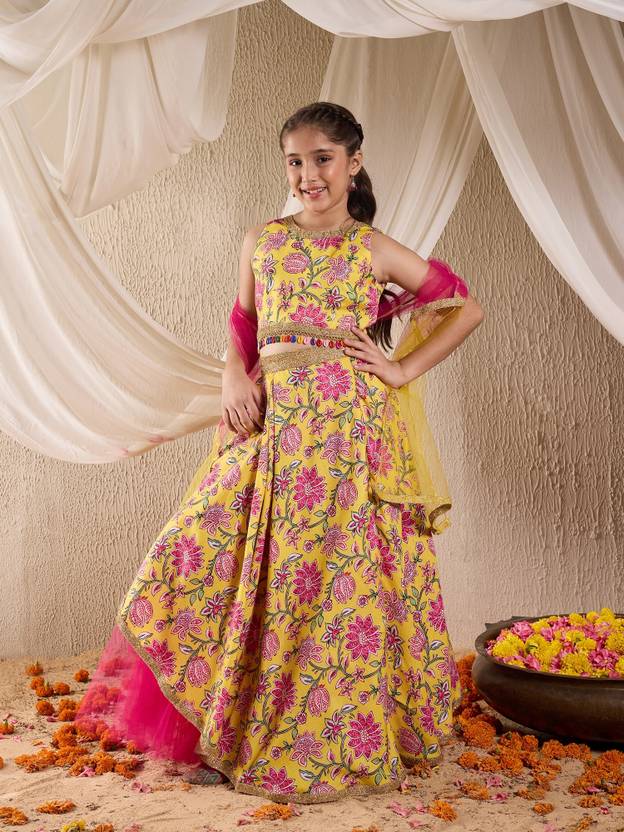 Pspeaches Indi Girls Lehenga Choli Ethnic Wear Floral Print Lehenga Choli