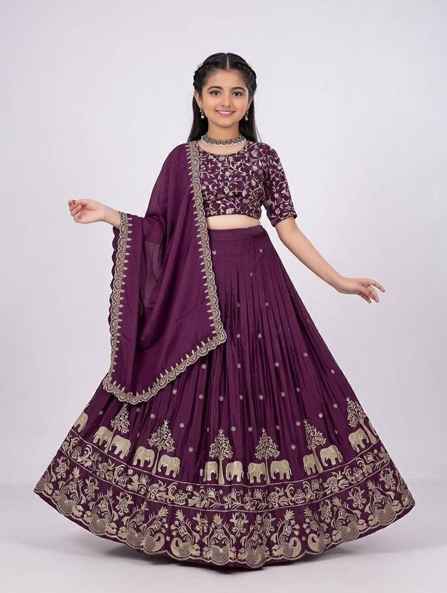 Closin Girls Lehenga Choli Ethnic Wear Embroidered Lehenga, Choli and Dupatta Set