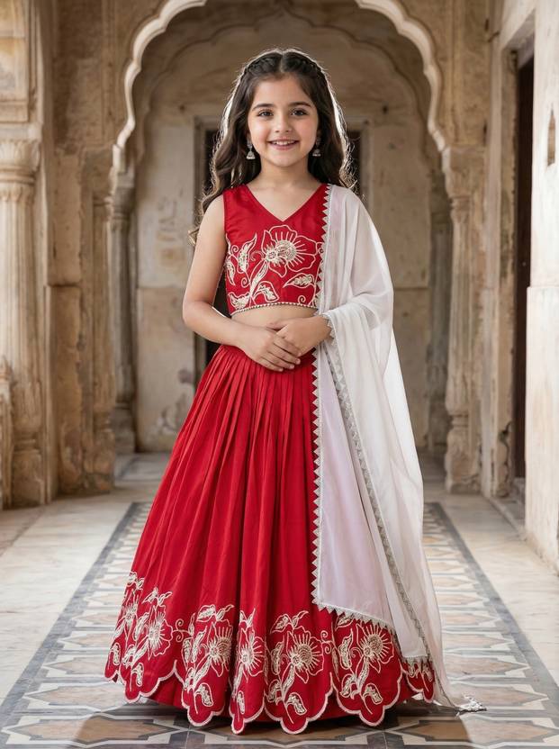 Tejam Indi Girls Lehenga Choli Ethnic Wear Embroidered Lehenga Choli