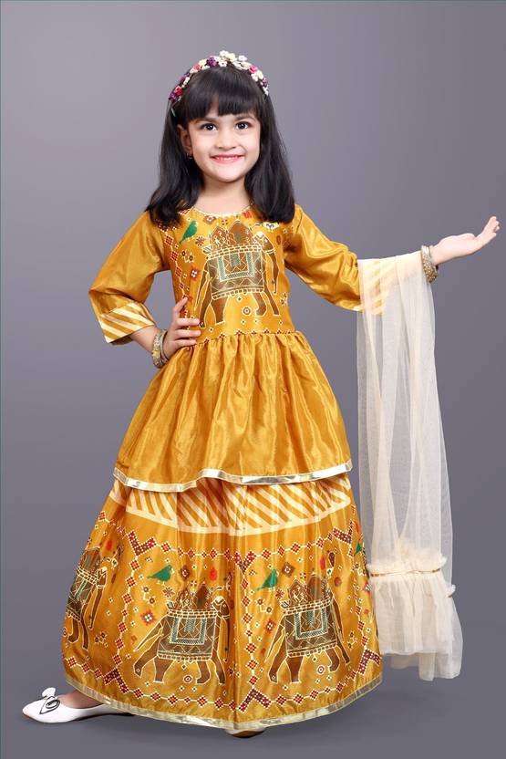 satyamfab Indi Girls Lehenga Choli Ethnic Wear Printed Lehenga, Choli and Dupatta Set