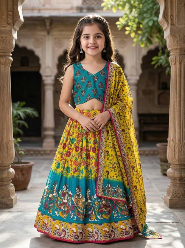 Tejam Indi Girls Lehenga Choli Ethnic Wear Printed Lehenga, Choli and Dupatta Set