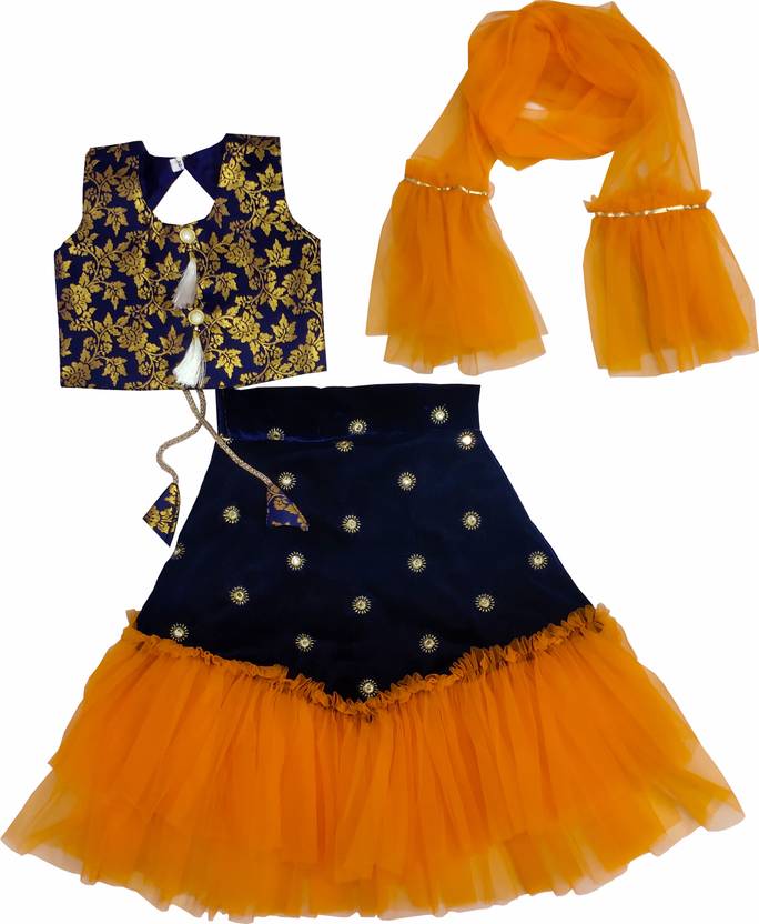satyamfab Indi Girls Lehenga Choli Ethnic Wear Embroidered Lehenga, Choli and Dupatta Set