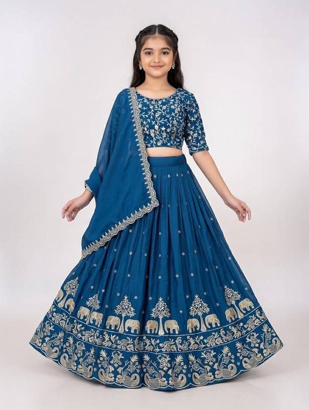 Closin Girls Lehenga Choli Ethnic Wear Embroidered Lehenga, Choli and Dupatta Set