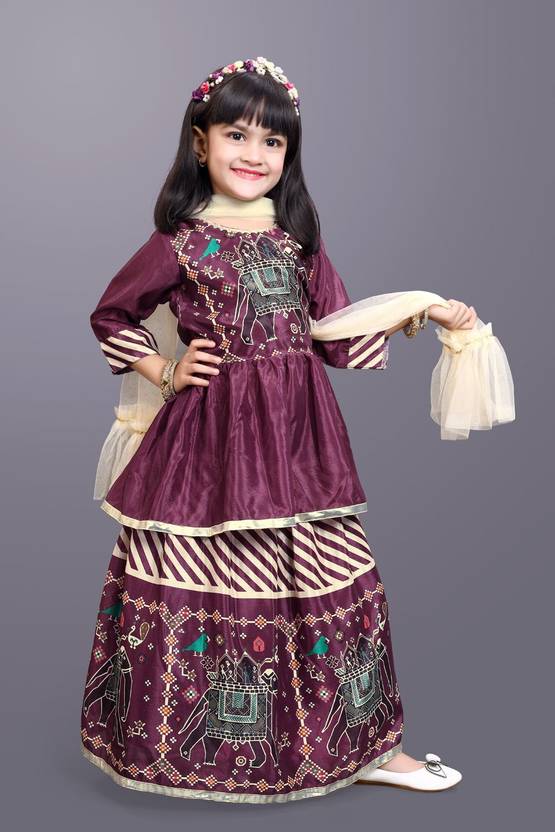 satyamfab Indi Girls Lehenga Choli Ethnic Wear Printed Lehenga, Choli and Dupatta Set