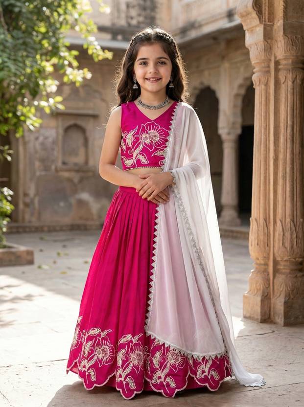 Tejam Indi Girls Lehenga Choli Ethnic Wear Embroidered Lehenga Choli
