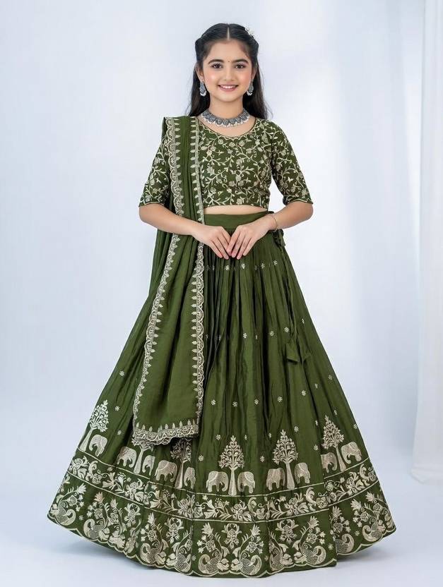 Closin Girls Lehenga Choli Ethnic Wear Embroidered Lehenga, Choli and Dupatta Set
