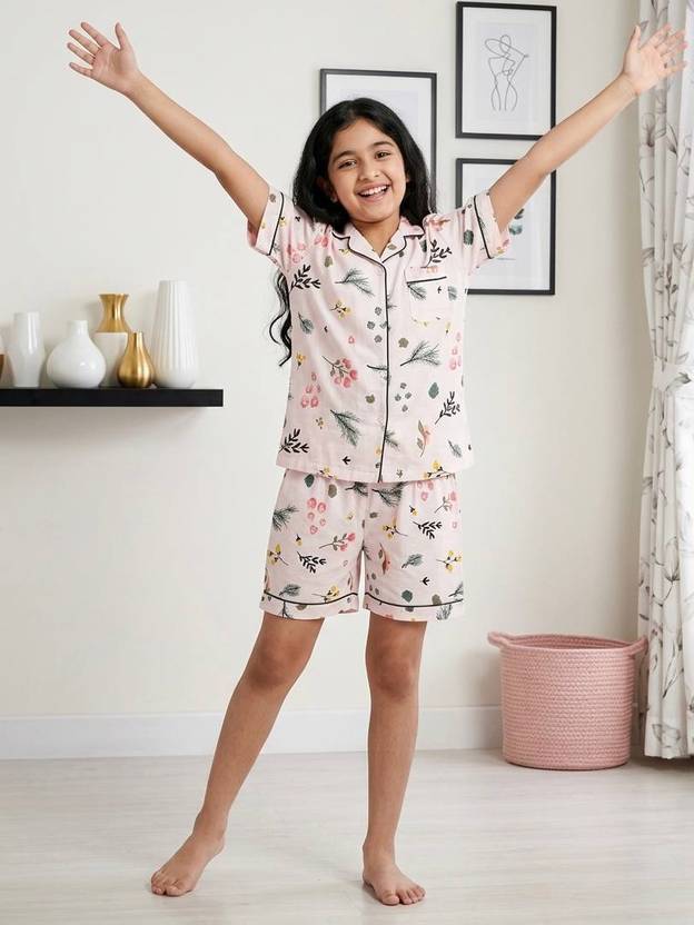 Amreliya Enterprise Girls Printed Cotton Kids Nightwear