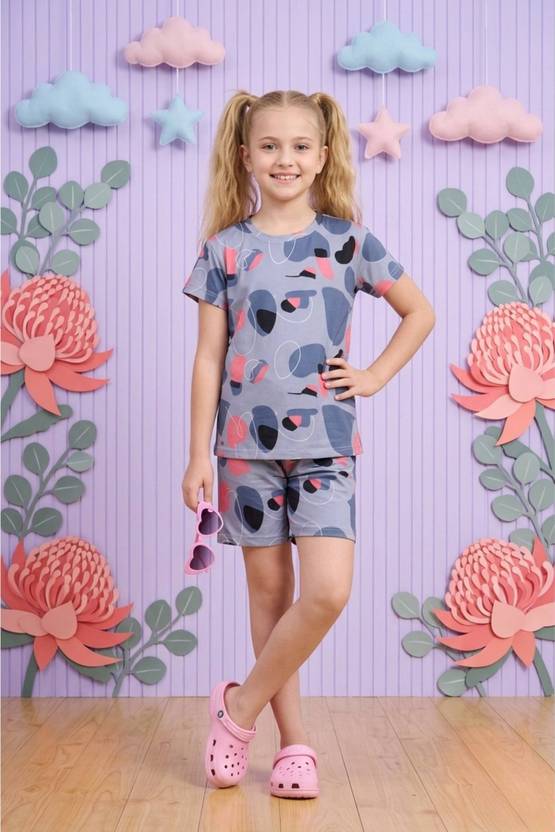 Amreliya Enterprise Girls Printed Cotton Kids Nightwear