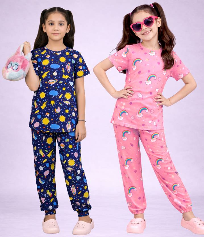 Amreliya Enterprise Girls Printed Cotton Kids Nightwear