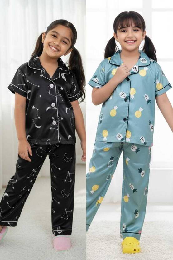 Aasman Enterprise Girls Printed Cotton Blend Kids Nightwear