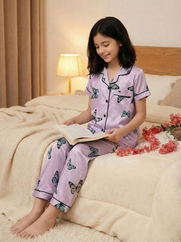 Aasman Enterprise Kids Nightwear Girls Printed Cotton Blend