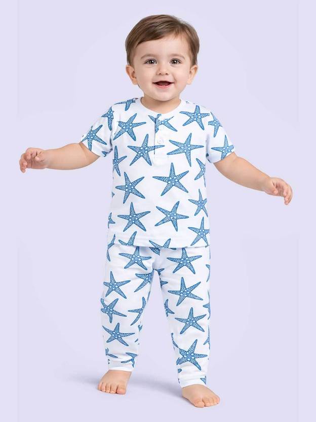 SUPERSQUAD Kids Nightwear Baby Boys & Baby Girls Printed Cotton