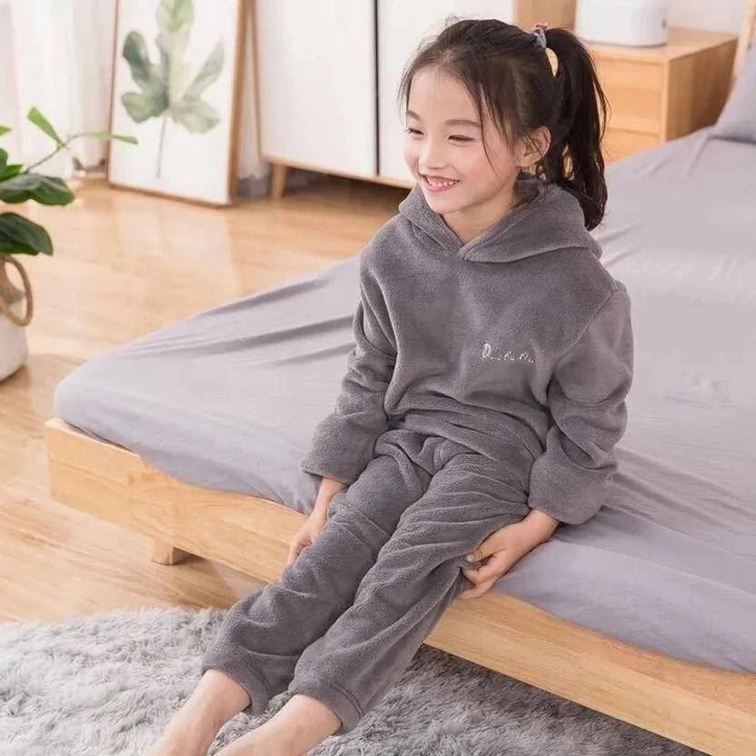 Ucollection Girls Solid Fleece Blend Kids Nightwear