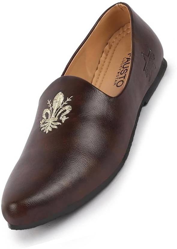 FAUSTO Classic Ethnic Evening Wedding Party Comfort Embroidery Slip On Jutis and Mojaris For Men
