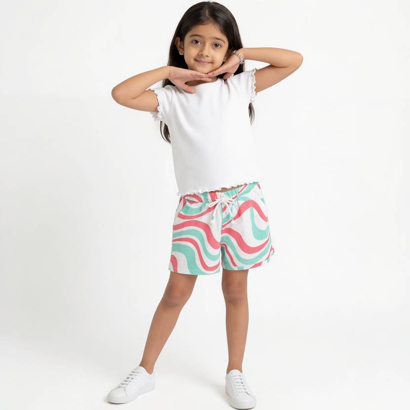 Pantaloons Junior Girls Self Design Cotton Blend Regular T Shirt