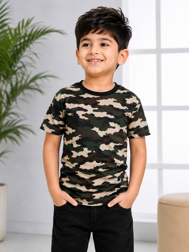 Soliday Fashion Boys Military Camouflage Polyester Regular T Shirt