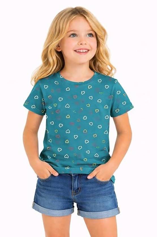 Dyca Girls Printed Pure Cotton Regular T Shirt
