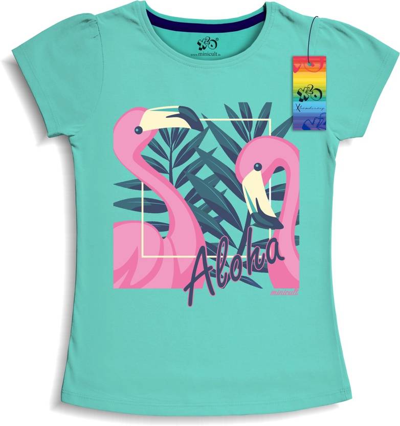 x2o Girls Typography, Printed Cotton Blend Regular T Shirt