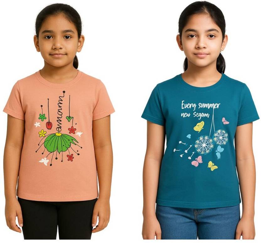 BARATHIDEVI TEX Girls Printed Cotton Blend Regular T Shirt