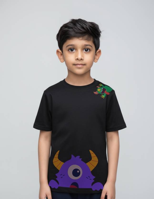 TeeSlix Boys Printed Pure Cotton Regular T Shirt