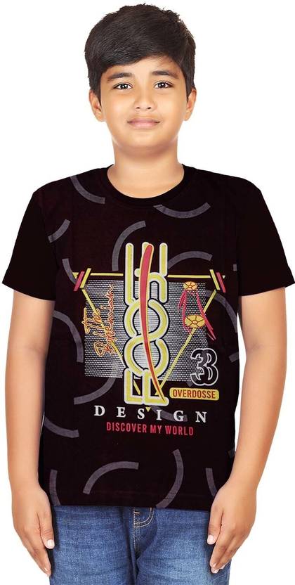BARATHIDEVI TEX Boys Typography, Printed Pure Cotton Regular T Shirt