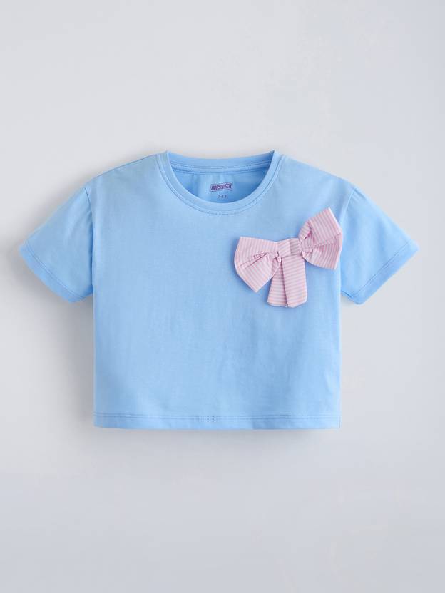Hopscotch Girls Solid Pure Cotton Regular T Shirt