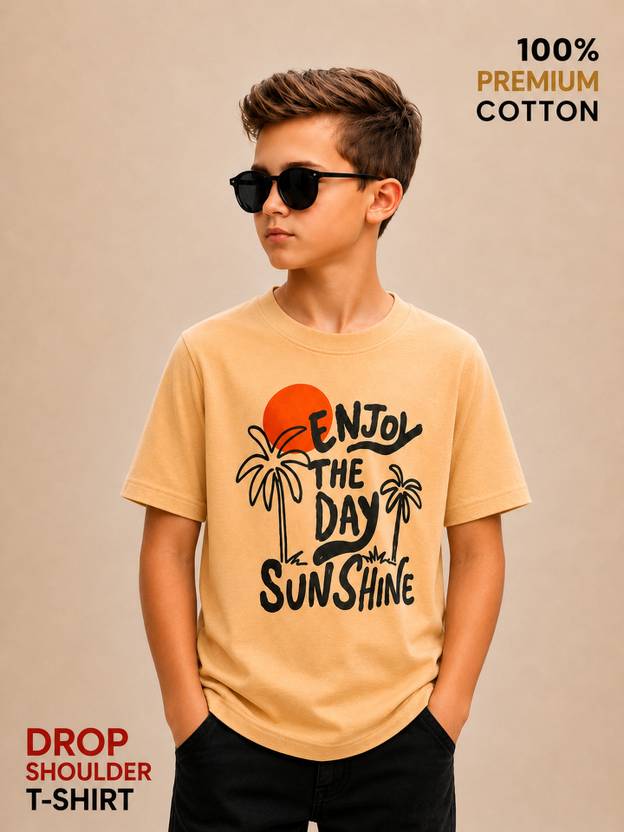 BLUEBUCK Boys Printed Pure Cotton Oversized T Shirt