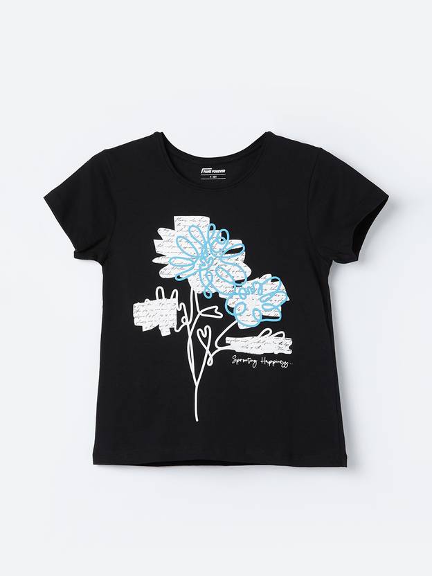 Fame Forever by Lifestyle Girls Floral Print Cotton Blend Regular T Shirt