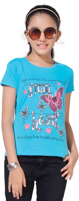 BARATHIDEVI TEX Girls Typography, Printed Pure Cotton Regular T Shirt