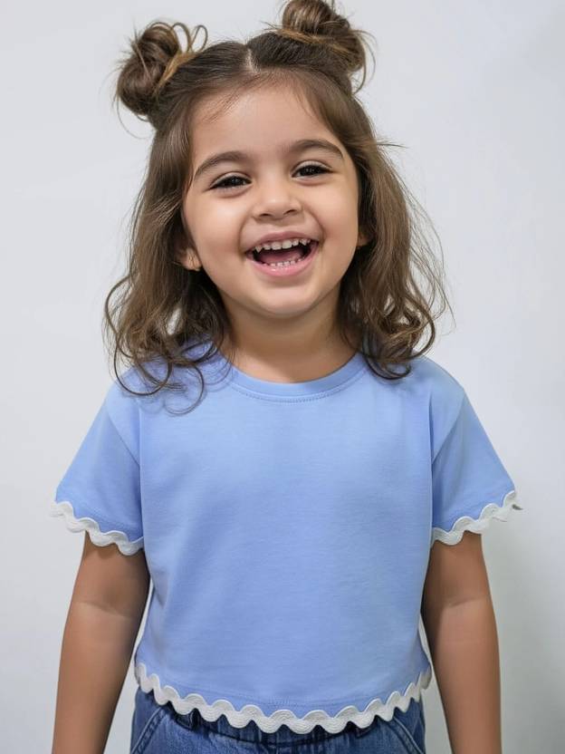 Hopscotch Girls Solid Pure Cotton Regular T Shirt