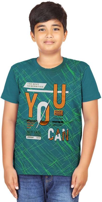 BARATHIDEVI TEX Boys Typography, Printed Pure Cotton Regular T Shirt