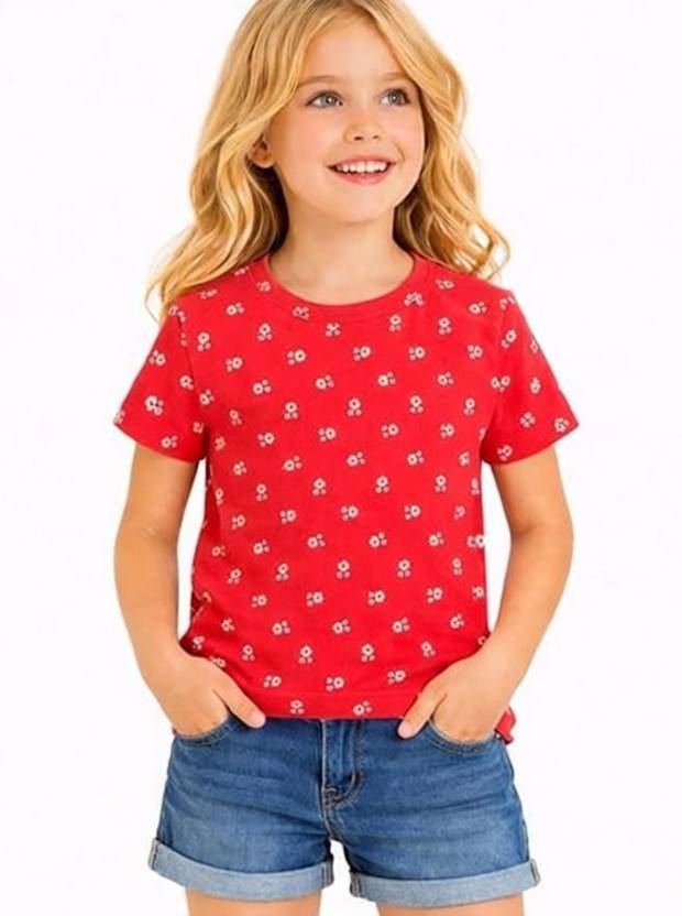 Dyca Girls Printed Pure Cotton Regular T Shirt