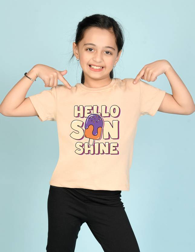 Nusyl Girls Graphic Print Cotton Blend Regular T Shirt