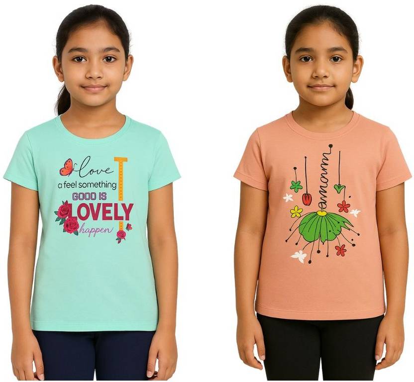 BARATHIDEVI TEX Girls Printed Cotton Blend Regular T Shirt